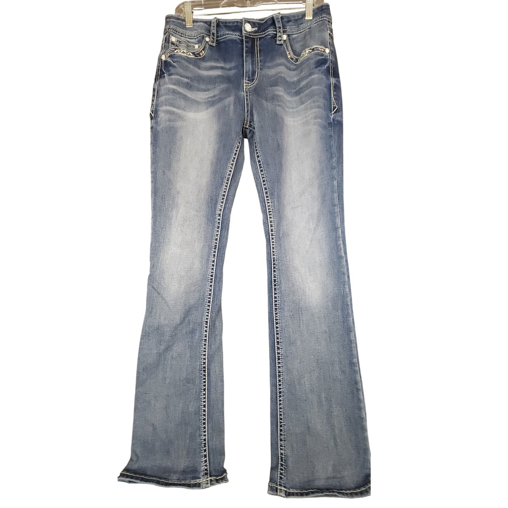 Grace in LA Women's Embellished Jeans Denim Bootcut Medium Wash Western‎